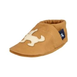 Hausschuhe / Lederpuschen Mit Hund In Caramel / Beige -Geschäft Für Kinderperipherieprodukte pantau its a small world hausschuhe lederpuschen mit hund in caramel beige 3